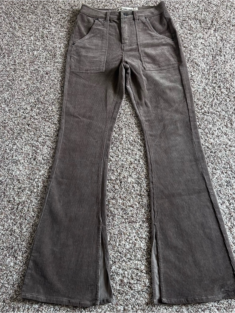 The Normal Brand Women’s Brown Gray Corduroy Split Flare High Rise Pants Size 27 - Picture 3 of 10